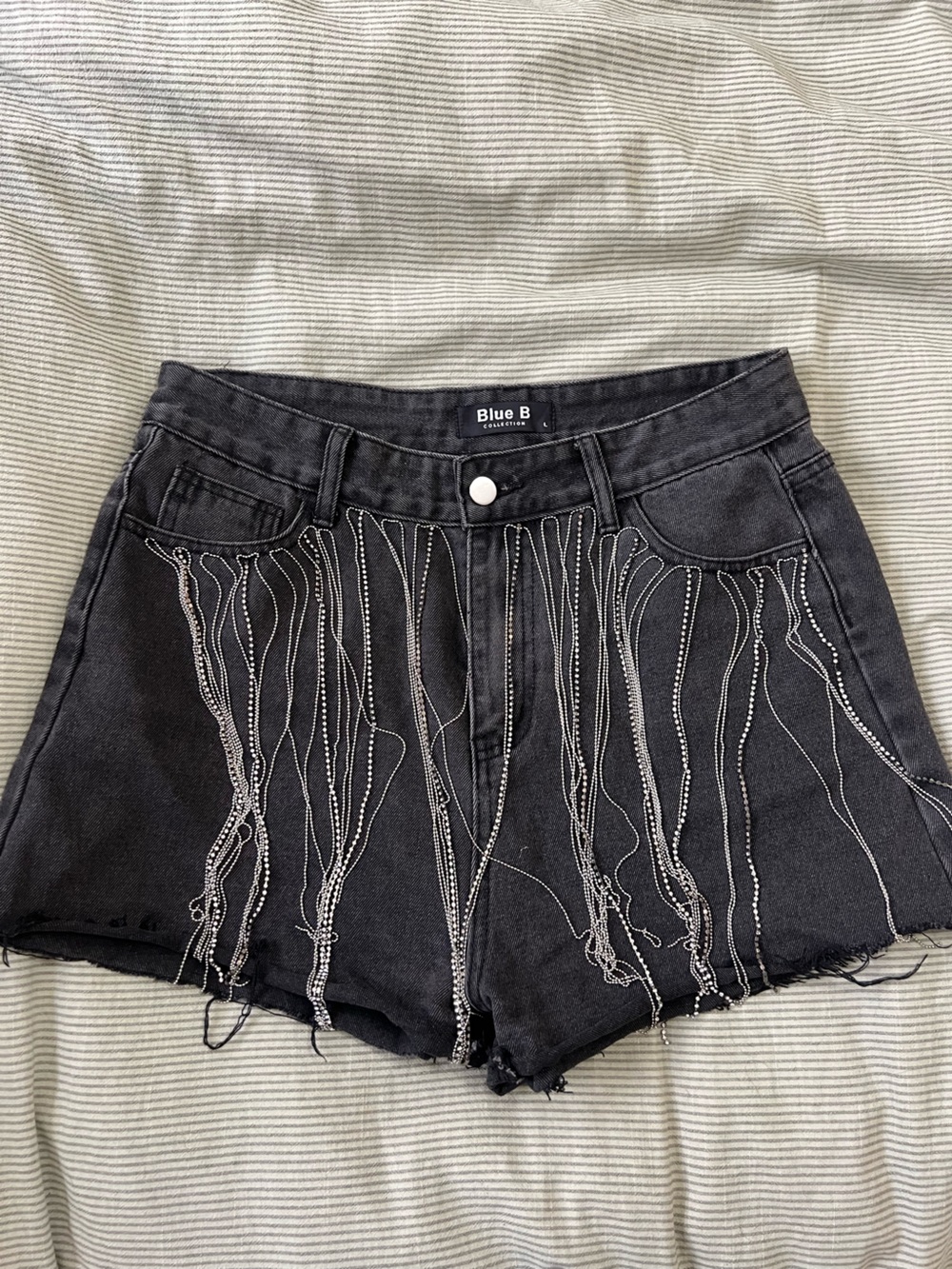 Blue B Rhinestone Fringe Tassle Shorts